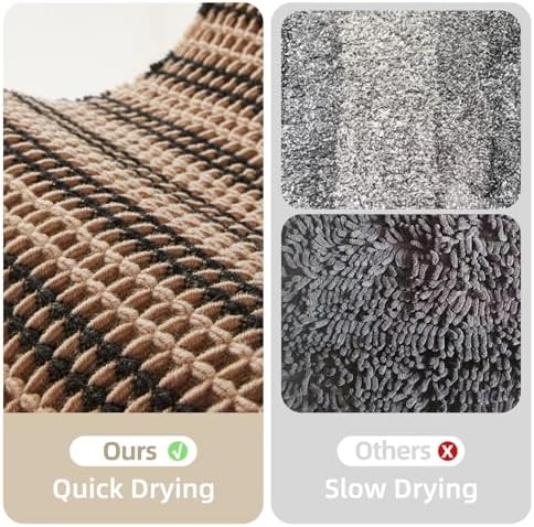 TYUU Waffle Runner Rug Bathroom, Long Boho Bath Mat, 72x24 Black & Khaki - Image 6