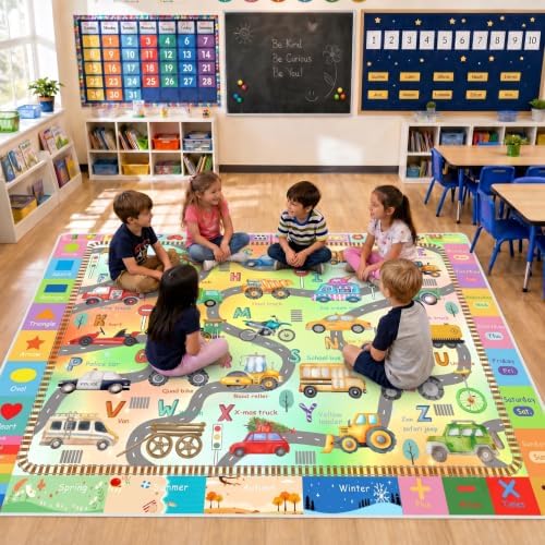 5'x7' ABC Rug for Kids Playroom, Classroom, Car Rug Play Mat for Children Girls Boys Bedroom, Educational Kids Carpet for Learning Alphabet, Numbers, Colors, Shapes by Bildenly