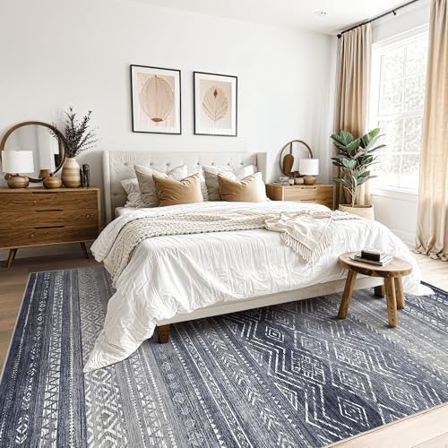 Tortania Area Rug Living Room Rugs- 8x12 Washable Large Soft Neutral Boho Moroccan Bohemian Farmhouse Rug Indoor Floor Carpet for Bedroom Under Dining Table Home Office Decor - Blue Gray - Image 2
