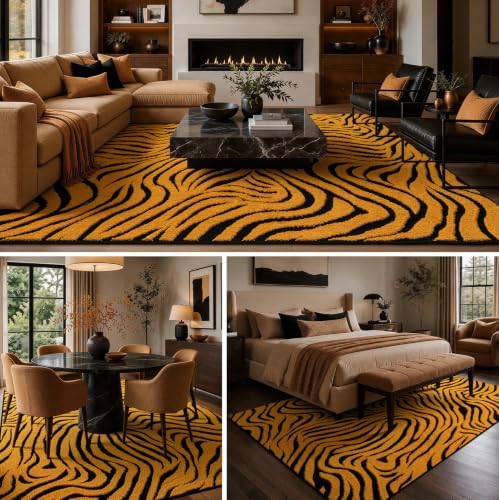 YIHOUSE Abstract Striped Area Rugs 8x10: Orange Washable Living Room Rug - Image 4
