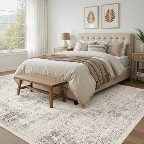 UERMEI 9x12 Area Rug Living Room Rugs - Washable Vintage Soft Large Rug Indoor Floor No Slip Rug Carpet for Bedroom Farmhouse Under Dining Table Home Office Decor - Beige/Camel - Image 4