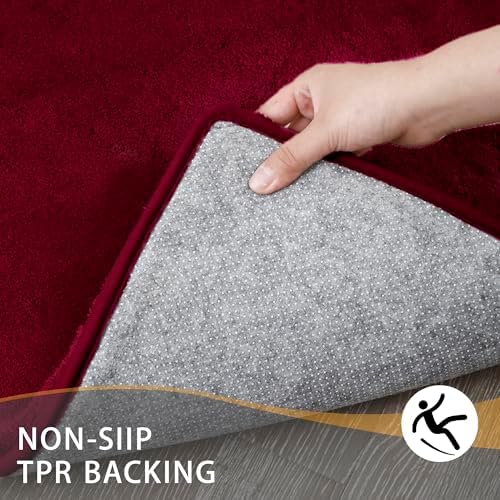 MINIDEAR Bathroom Rugs 24x17 Wine Red - Thick Memory Foam Bath Mat, Ultra Soft & Plush Fluffy, Non-Slip, Quick Dry, Absorbent Washable Floor Microfiber Mat for Tub, Home Decor Accessories - Image 2