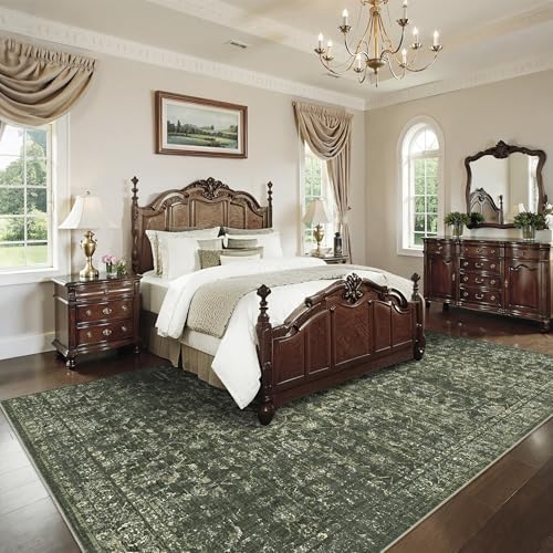 10x12 Washable Living Room Area Rug Soft Boho Dark Green Large Carpet - Image 4