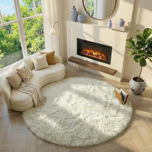 Amdrebio Cream Ivory White Large Round Rug 6Ft for Kids Bedroom Living Room - Image 3