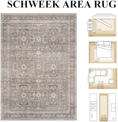 Schweek 9x12 Washable Area Rug Neutral Large Rugs for Living Room Taupe - Image 2