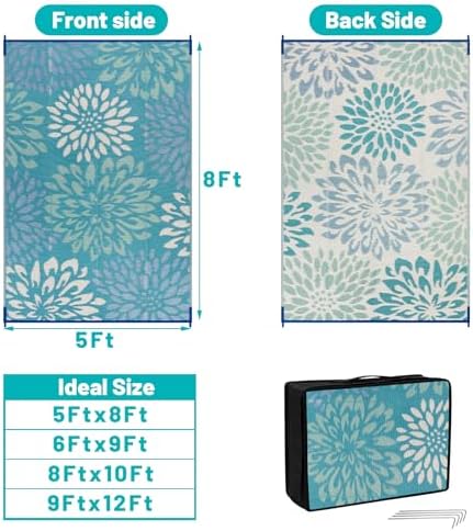HEBE Waterproof Outdoor Rug 5'x8', Floral Reversible Plastic Patio Rug - Image 2