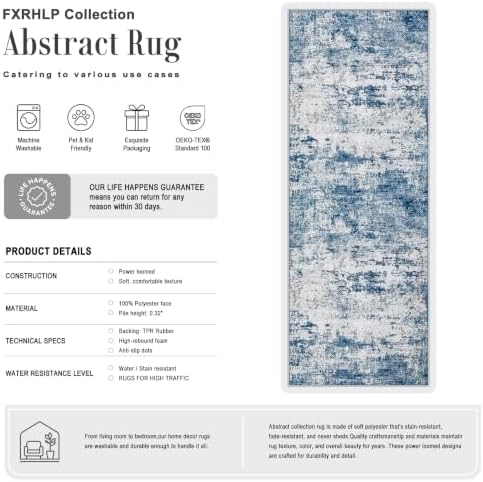 2x5 Washable Runner Rug：Modern Abstract Kitchen Soft Carpet Blue - Image 2