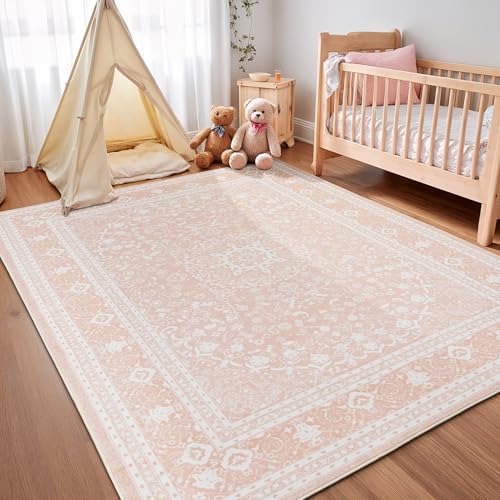 Lessymo Washable Area Rug 5 x 7 for Living Room, Soft Bedroom Rug, Pink - Image 4