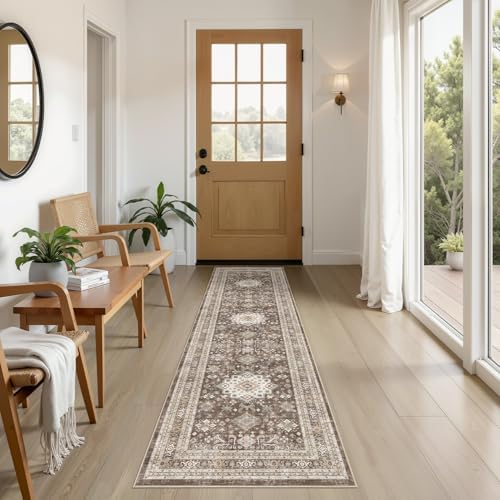 cotiled 2x6 Hallway Runner Rug for Entryway, Non-Slip Vintage, Dark Brown by COTILED