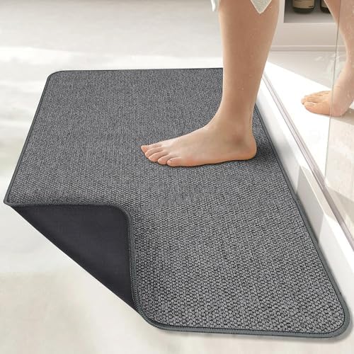 Bath Mat,Ultra Thin Bathroom Rugs,Rubber Bath Mats for Bathroom,No Slip Bath Rug,Quick Dry,Machine Washable,Low Pile,Absorbent,Shower Outside,Sink,Home Decor Accessories.Dark Grey,1'8"x2'8"(20x32inch) by BosapDirect