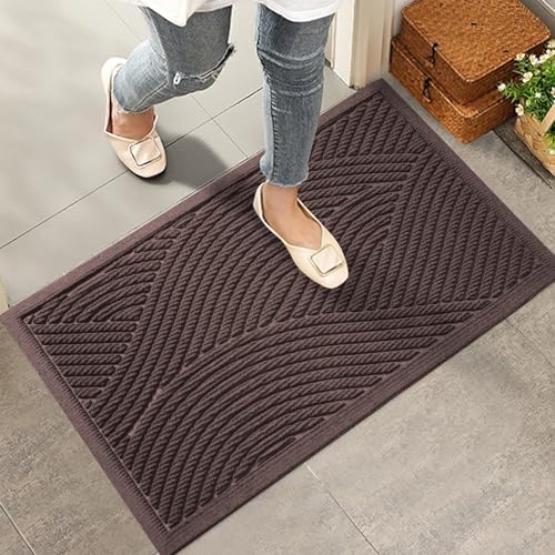 HIYARD Sturdy Front Door Mat, Absorbent Muddy Dirt Resist Welcome Door Mats Outdoor Indoor, Stain and Fade Resistant, Non-Slip Backing Entry Mat Low Profile Doormat for Entryway, 36×24, Coffee by HIYARD
