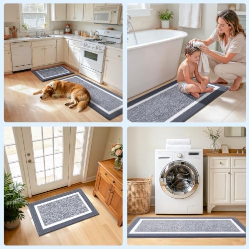 Pauwer Bathroom Rug Sets 3 Piece, Non Slip Washable Bath Mat, Dark Grey - Image 7