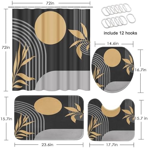 Bathroom Sets with Shower Curtain and Rugs, Set of 4 Boho Geometric - Image 2