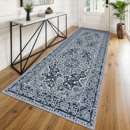 KUTA Washable Kitchen Runner 3x8 Washable 8 ft Navy Blue Runners by KUTA