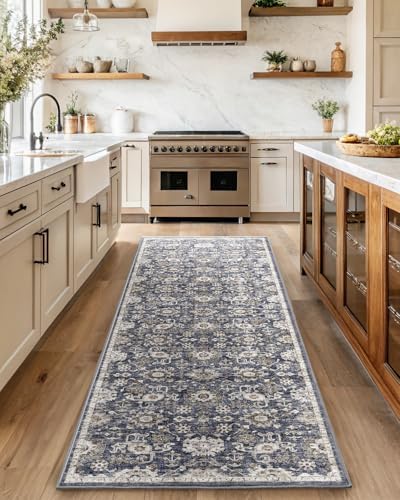 Amada 2'6"x8' Washable Runner Rug for Hallway, Blue/Brown, Vintage Style - Image 3