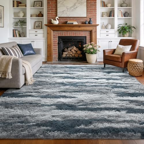 6x9 Large Fluffy Shaggy Area Rugs Non-Slip for Living Room Tie-Dyed Blue by Unknown