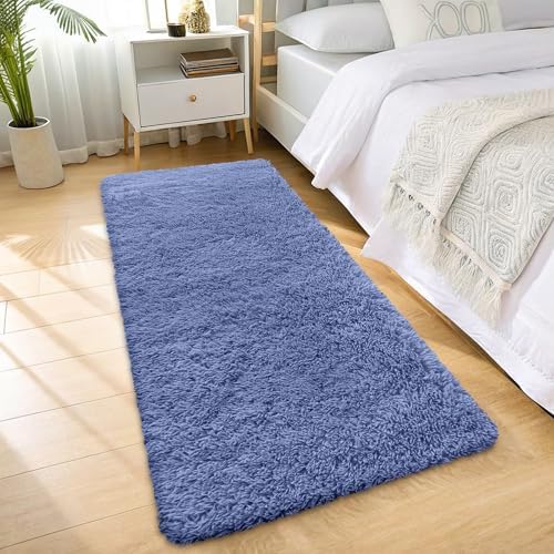 OLANLY 2x6 Machine Washable Runner Rugs for Hallway, Soft Fluffy Shaggy Bedside Rugs for Bedroom, Living Room, Indoor Floor Carpet for Kids Girls and Boys, Home Decor Aesthetic, Denim Blue - Image 3