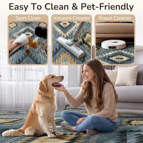 BESTSWEETIE 8'x10' Washable Area Rug for Living Room Bedroom Navy/Grey - Image 6