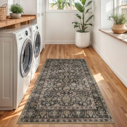 KUTA 3x5 Rugs for Entryway Vintage Floral Brown Area Rug Washable - Image 4