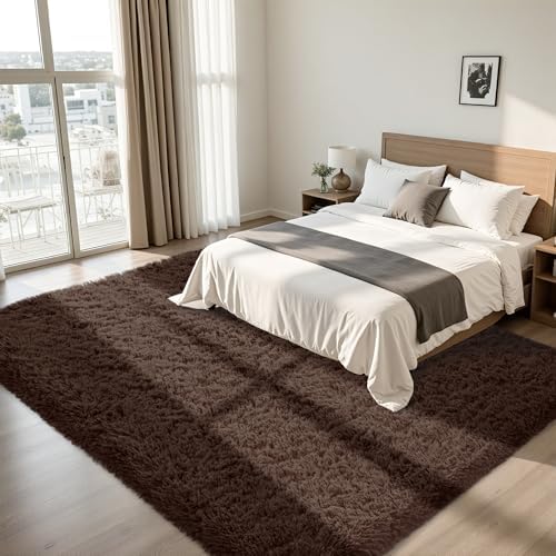 8x10 Area Rug for Living Room,Brown Fluffy Shag Non-Slip Bedroom Rugs - Image 3