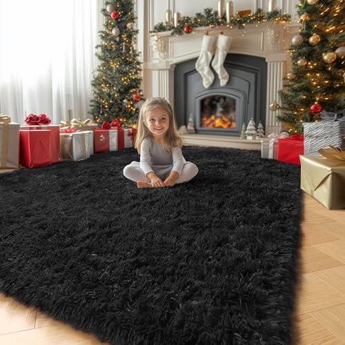 Amdrebio Black Fluffy Fuzzy Area Rug 4x6 for Men Boys Bedroom Living Room - Image 5