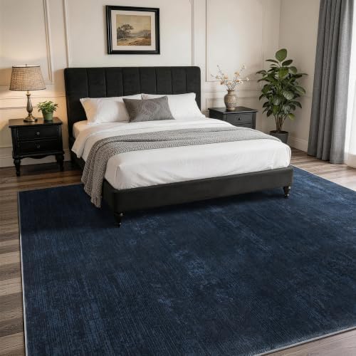 5x7 Washable Area Rug, Navy Blue Solid Area Rugs for Living Room & Bedroom - Image 2