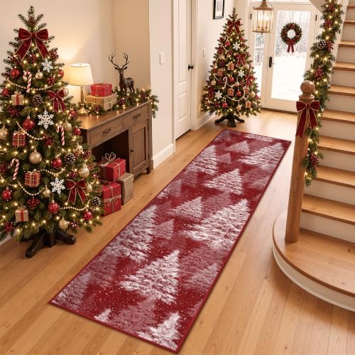 Madane Christmas Runner Rug 2x8 for Hallway, Washable Soft Kitchen Rug Red by Madane