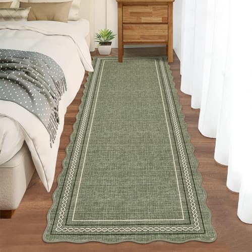 GarveeHome Scalloped Runner Rug for Hallway 2x10 Non Slip Washable, Green - Image 2
