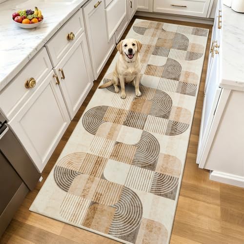 Washable Hallway Runner Rug Non Slip Kitchen Rugs Neutral Beige 2x10 - Image 5