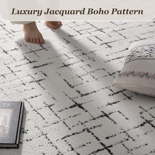 Engiw-Neutral 8x10 Area Rug for Living Room Rug-Carpet Bedroom Rugs Textured Tufted Jacquard Modern Washable Rug for Dining Room Nursery Non Slip-Black and White - Image 5