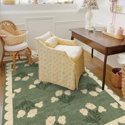 4x6 Boho Bedroom Rug - Moss Green Soft Washable Entry Rug Non Slip - Image 7