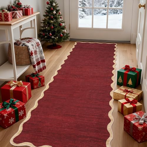 GarveeHome Washable Runner 2x6 Non Slip Kitchen Rugs Christmas Scalloped - Image 3