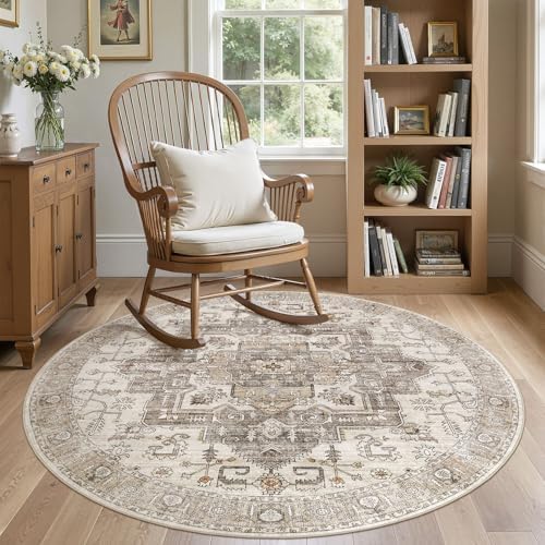 6ft Round Rug: Washable Light Brown Area Rugs for Living Room - Image 3