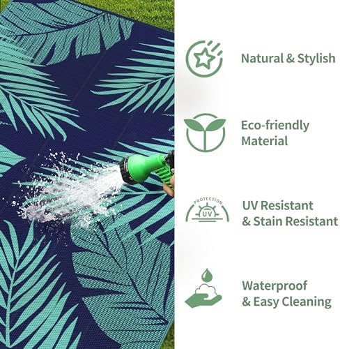GENIMO Outdoor Rug, Waterproof Plastic Rugs for Patio, 8'x10' Blue Green - Image 6