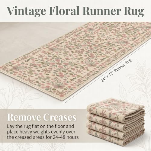 2x6 Pink and Green Floral Butterfly Bow Hallway Runner Rug - Image 2