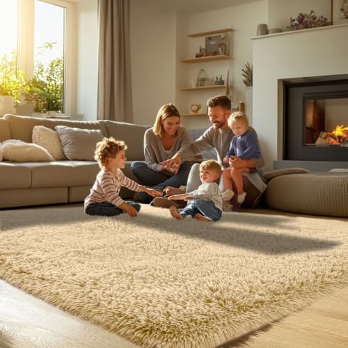 Topmaxcs Area Rug 10x14 Living Room - Beige Large Shag Area Rug - Image 4