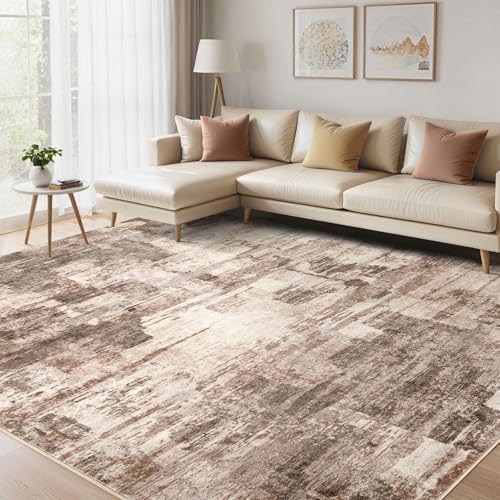 kakania Abstract 12x14 Area Rugs for Living Room: Washable Rugs Brown by kakania
