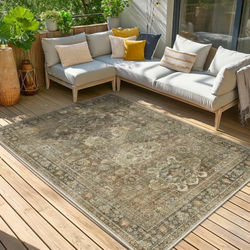 GENIMO 5x8 Outdoor Rug, Washable for Patio and Deck, Olive Brown - Image 3