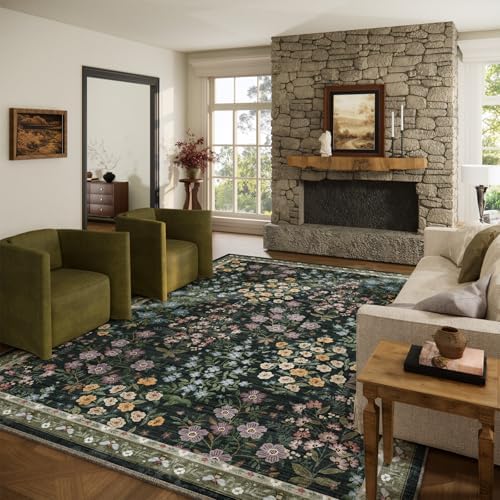 8x10 Area Rugs for Living Room: Washable Rug for Bedroom Vintage Stain Resistant Non Slip Low Pile Lightweight Soft Carpet for Kitchen Dining Room Farmhouse Kids Room Nursery Indoor by palohom