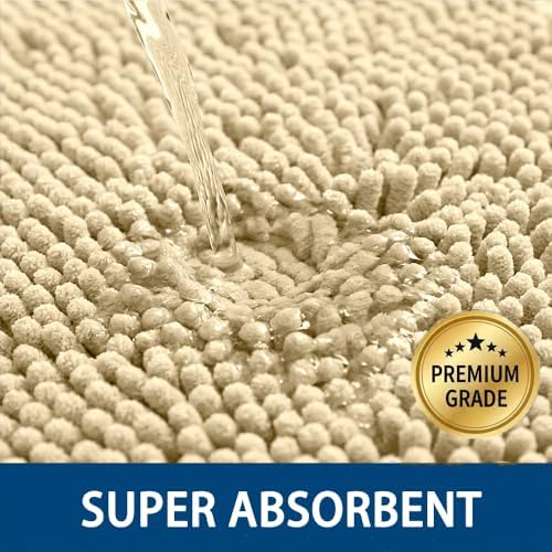 Bathroom Rugs Sets 2 Piece,Super Absorbent Chenille Bath Mats and U-Shaped Toilet Rug,Strong PVC Non Slip Backing,Microfiber Washable Dry Quickly Bath Mats for Bathroom(20"x32"+20"x20"U, Camel) - Image 4