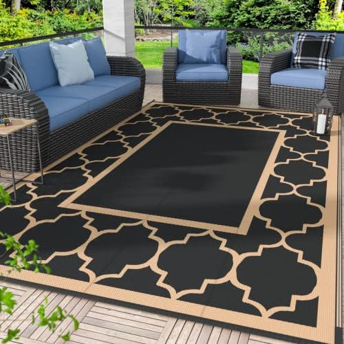 GENIMO Outdoor Rug, Waterproof Plastic Rugs for Patio, 5'x8' Black Brown by GENIMO