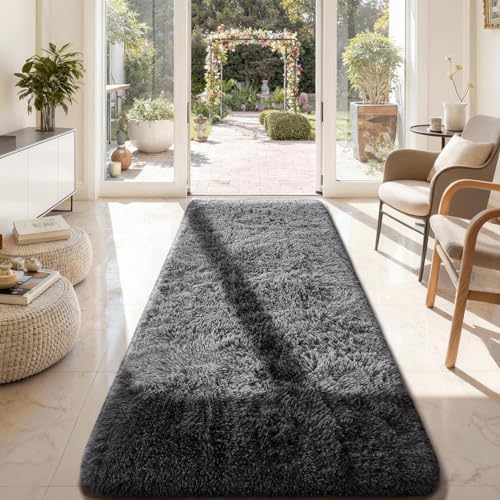 Ophanie Runner Rug for Hallway, 3x8 Washable Non-Slip Fluffy Soft Bedside Rugs, Bedroom Living Room Shaggy Carpet for Kids Girls Boys Dorm Nursery Decor Aesthetic, Grey with Over 99 pcs Pile fibers - Image 5