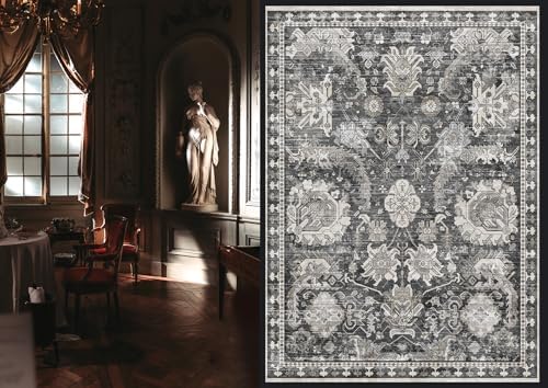 RUGSURE Washable Area Rugs - Perfect for Living Room, Bedroom, Kids Room, Nursery - Stain & Water Resistant Non-Slip, Pet & Child Friendly, Vintage Tribal Area Rugs (Grey, 9' x 12') - Image 2