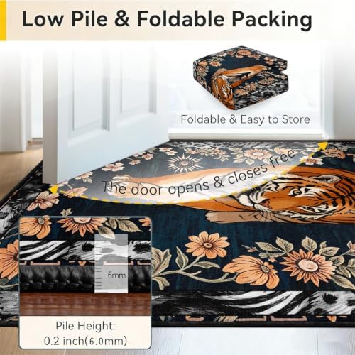Vintage Tiger Floral Area Rug 7x9 Jungle Non Slip Large Carpet - Image 5