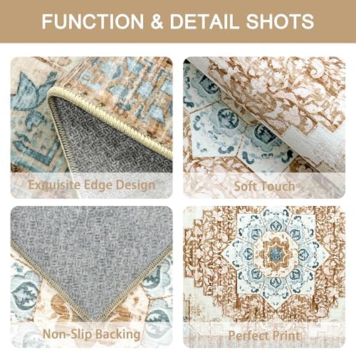 Kitchen Rugs Sets of 3 100% Non Slip Washable Kitchen Mats for Floor, Tan - Image 4