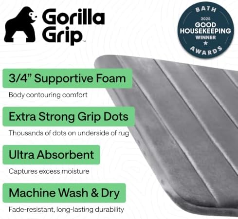 GORILLA GRIP Absorbent Memory Foam Bath and Shower Mat, 30x20, Gray - Image 2