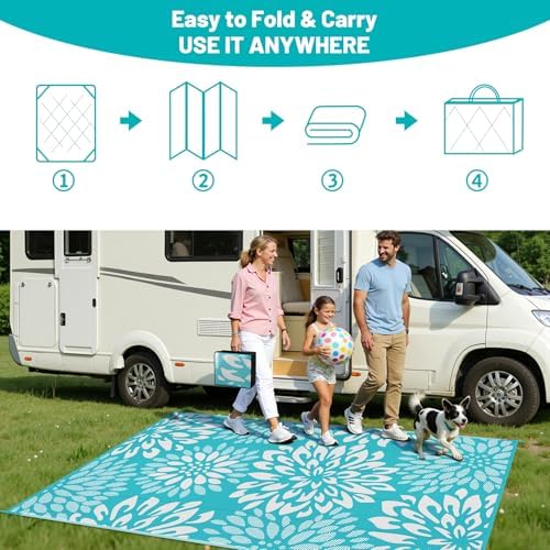 HEBE Waterproof Outdoor Rug 5'x8', Floral Reversible Plastic Patio Rug - Image 5