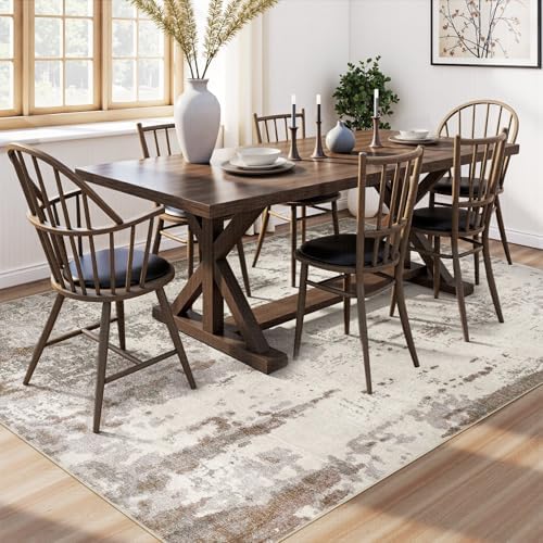 UERMEI Area Rug Living Room Rugs-Washable Neutral Modern Abstract Soft Thin Large Rug Indoor Floor No Slip Rug Carpet for Bedroom Under Dining Table Home Office Decor-Brown/Grey/Beige-7'x 9' - Image 5