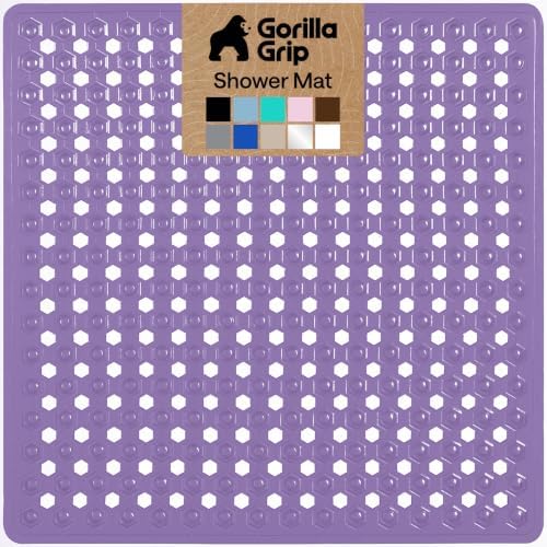 GORILLA GRIP Square Shower Stall Mat, Bathtub Floor Mat 21x21 Purple Opaque by GorillaGrip