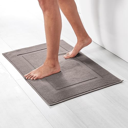 Amazon Basics Banded Bathroom Bath Rug Mat, Machine Washable, 100% Cotton, 31" x 20", Light Gray - Image 2